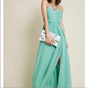 ModCloth Maxi Dress With Side Slit In Sage